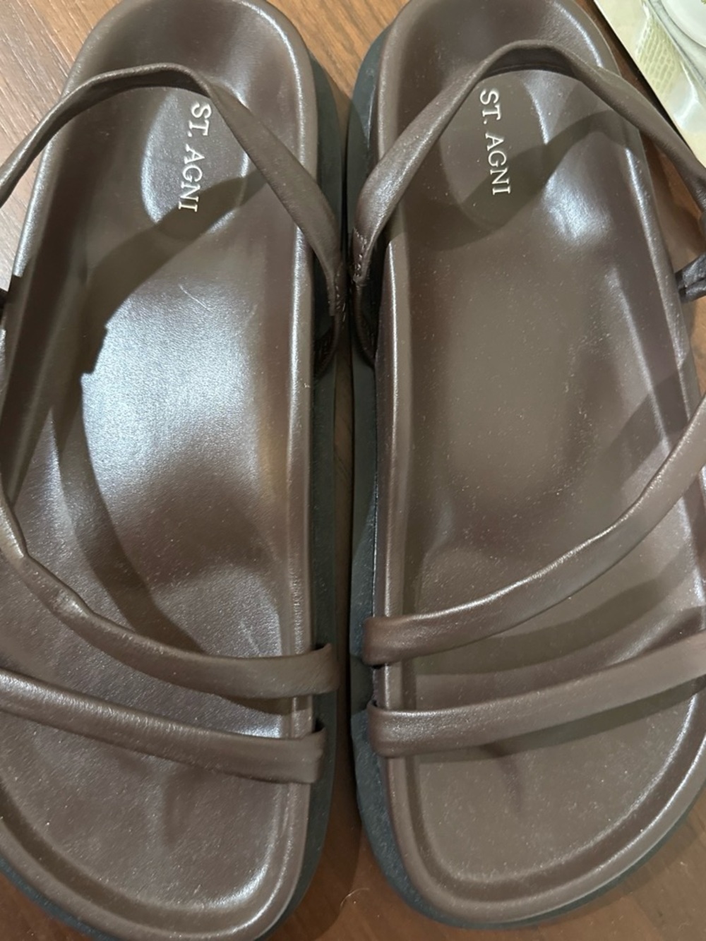 St. Agni Chocolate Brown Minimalist Strappy Sandals